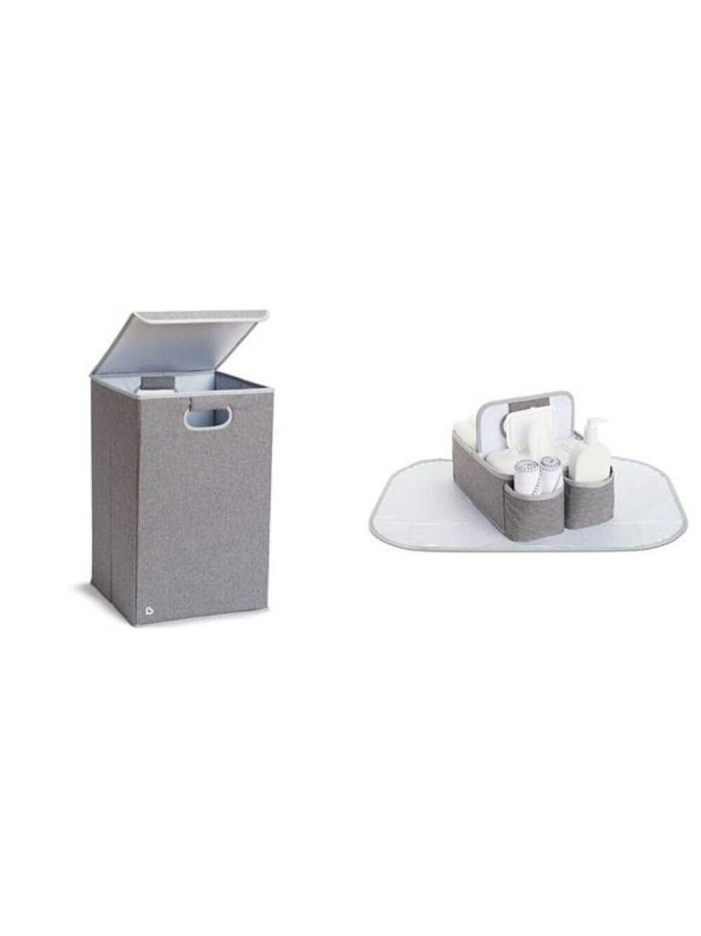 Large Baby Laundry Hamper with Lid and Portable Diaper Caddy Organizer Grey